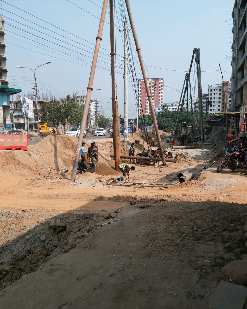 Road construction piling work